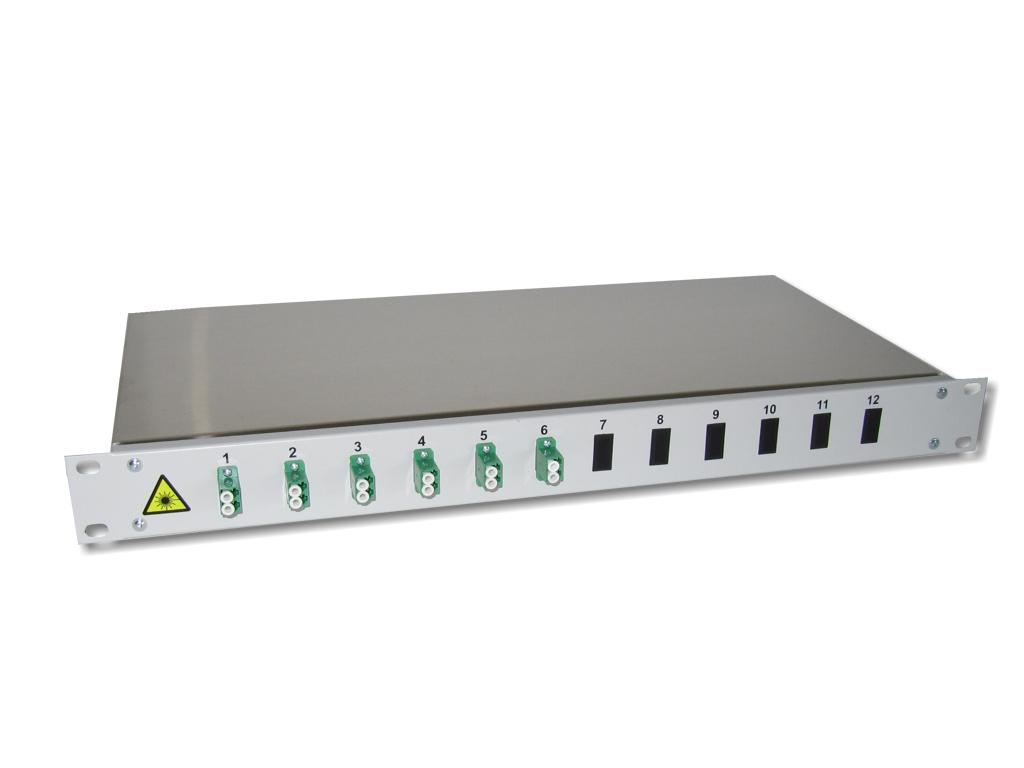 FPF-6LAD-6-LWL-Spleissbox-6-LC-APC-duplexkEMxPG8wu2HZI 19" LWL Spleißbox 1HE mit 6 LC/APC duplex singlemode Kupplungen grün bestückt