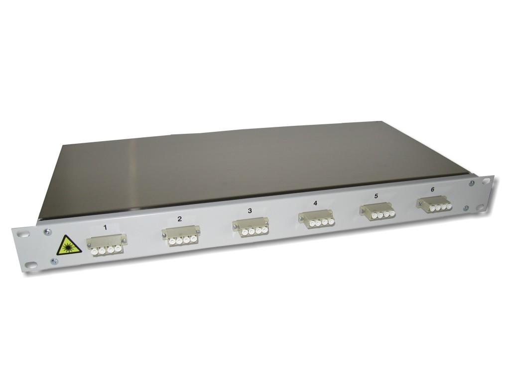 FPF-6LCQ6-M2-LWL-Spleissbox-6-LC-quad-OM22ryOghhLzHO4y 19" LWL Spleissbox 1HE 6x LC quad 50/125µm OM2 komplett spleißfertig mit Kupplungen und Pigtails bestückt