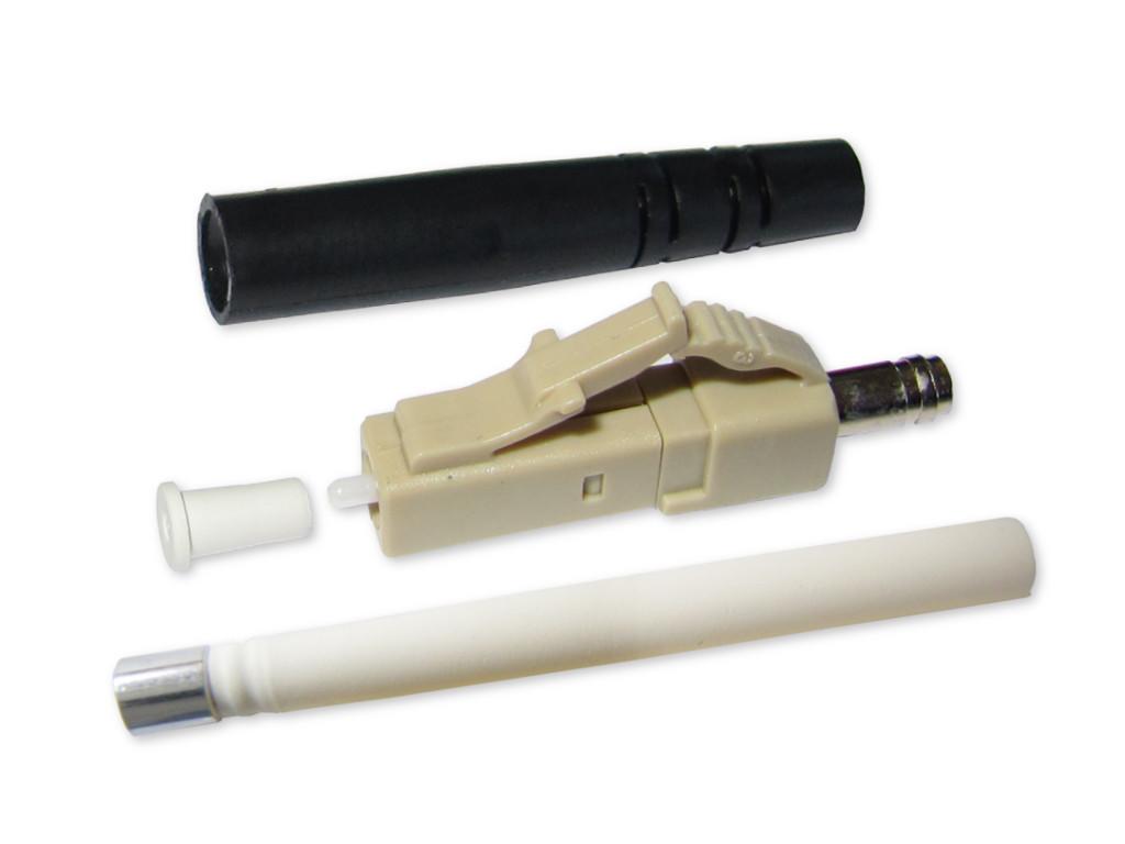 fco-lcs-mm-2 LC simplex Stecker multimode beige für 2mm Kabel mit schwarzem Knickschutz