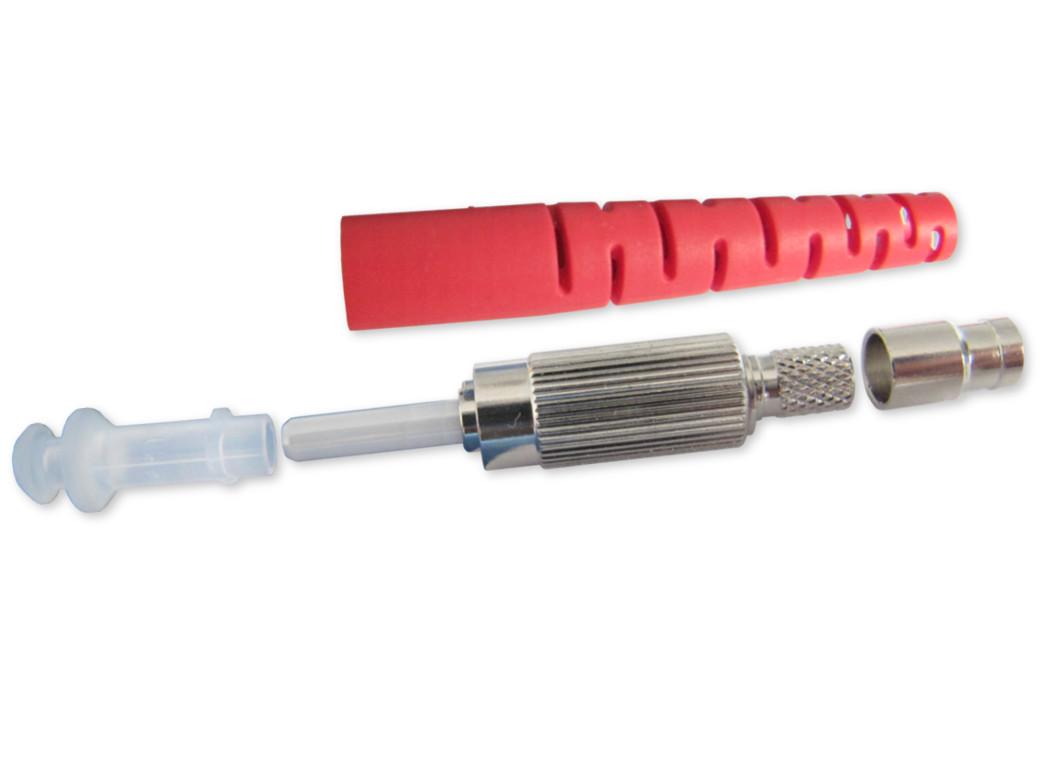 DIN-Stecker singlemode inkl. Crimphülse 3mm und Knickschutz rot