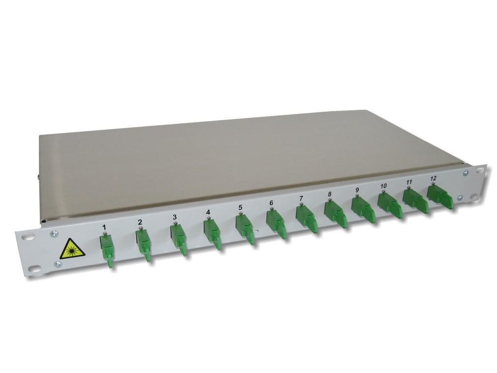 FPF-12EA12-LWL-19-Spleissbox-12-E2000-APC-Kupplungen 19" LWL Spleißbox 1HE mit 12 LSH/APC simplex singlemode Kupplungen grün bestückt