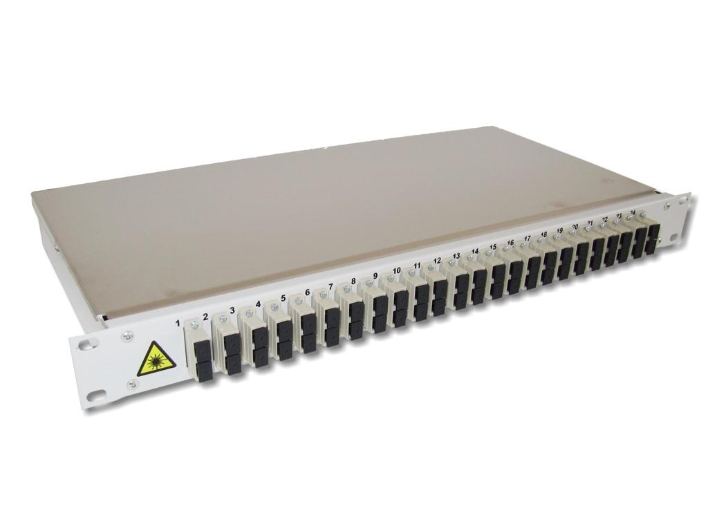 FPF-24SCD-24M2 19" LWL Spleißbox 1HE mit 24 SC duplex multimode Kupplungen beige bestückt